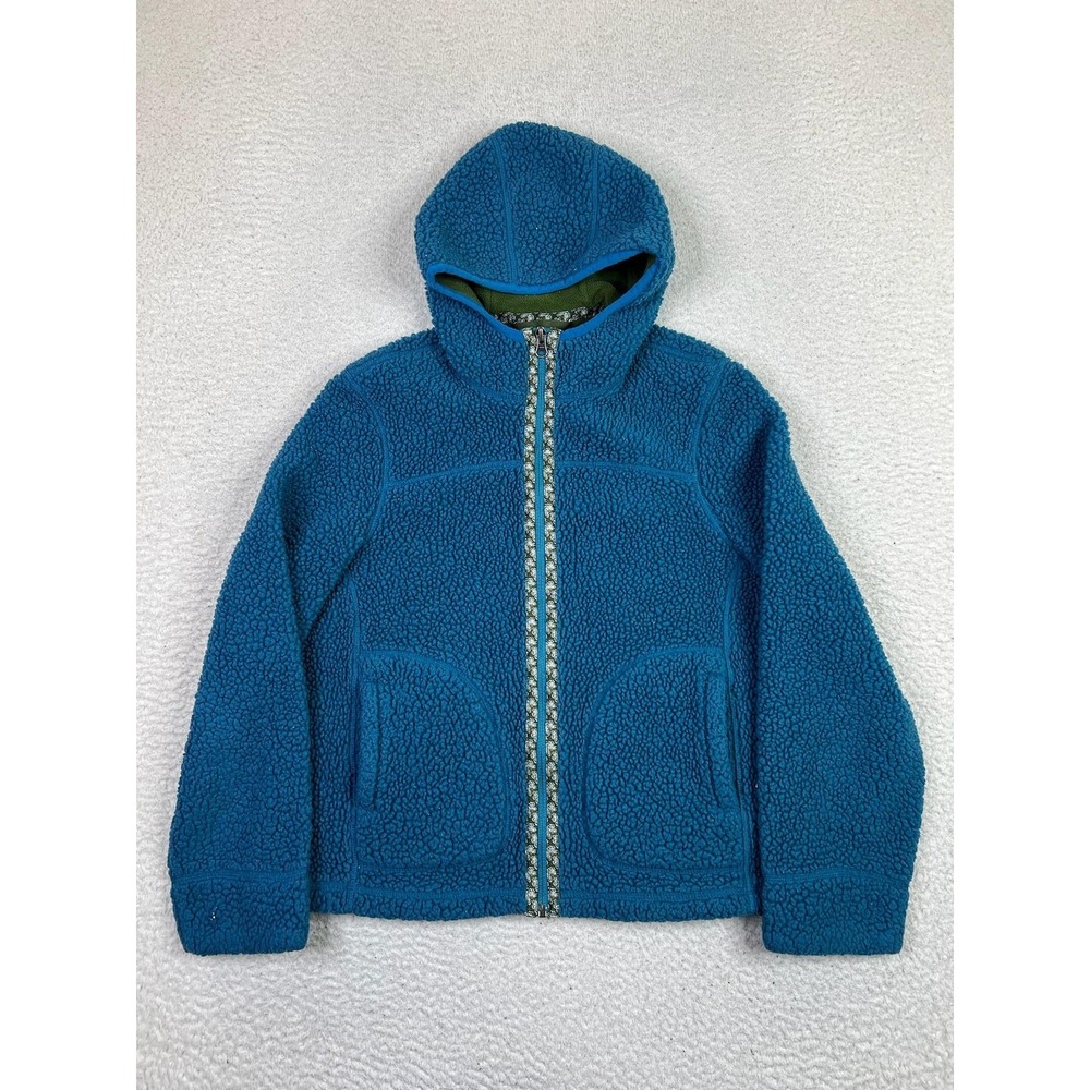 L.L.Bean Fleece Jacket Womens Small Blue Sherpa Hooded Full Zip Lined‎ Pockets